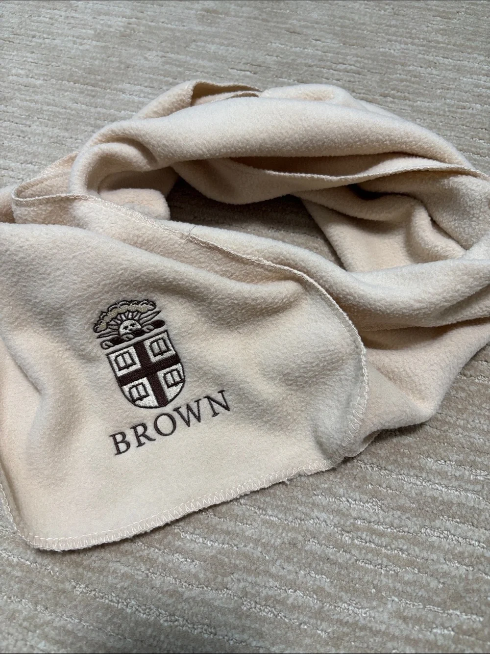 Brown University Embroidered Cream Fleece Scarf